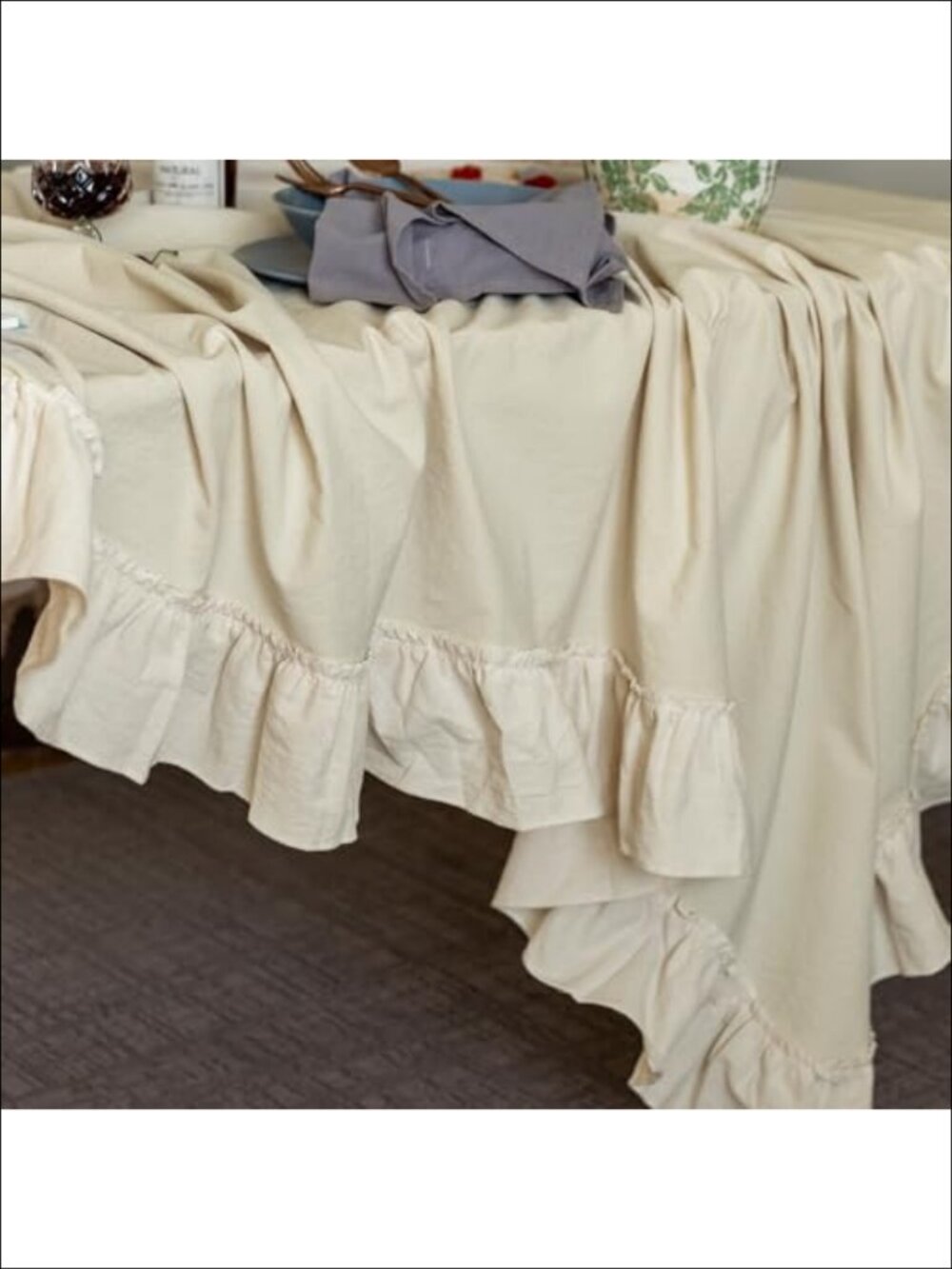 Cotton Ruffle Tablecloth 60x120 Washable Rectangular Table Cover - Picture 5 of 6